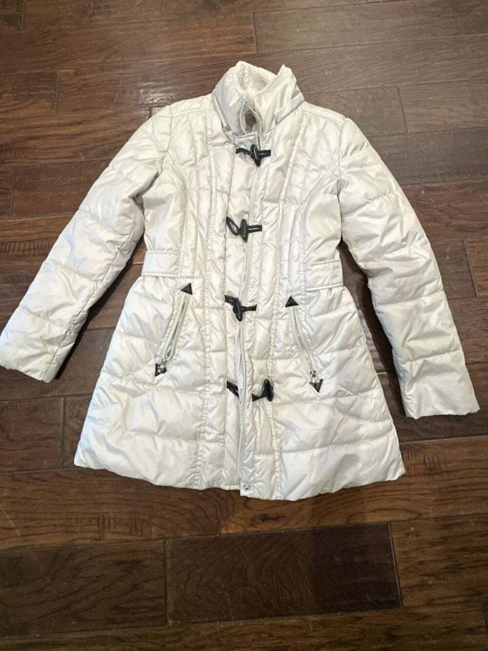 Laundry by Design White Quilted‎ Toggle Puffer Coat with Sherpa Lined Collar